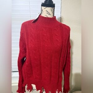 Newbury Kustom Cherry Red Distressed Sweater